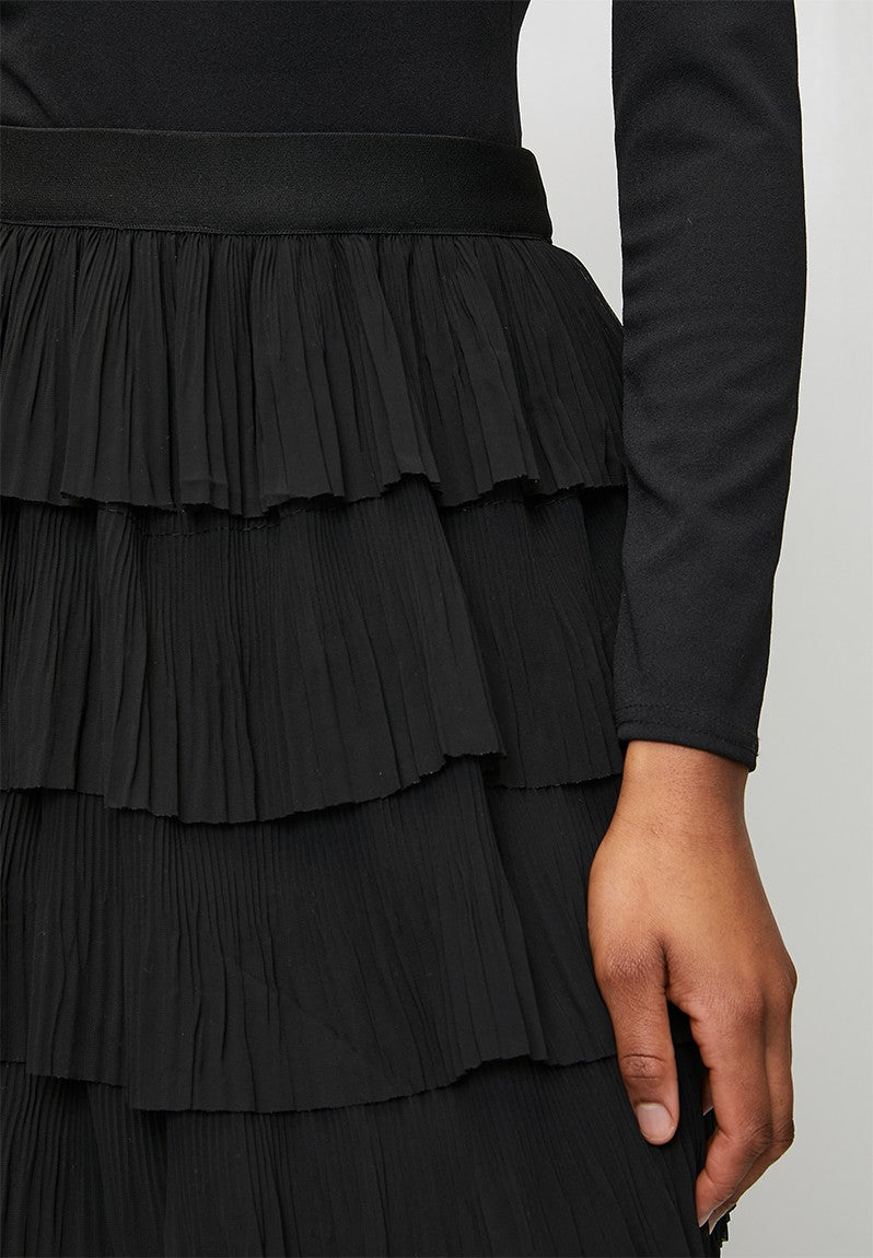 Stella Morgan Multi Layered Frill Detail A Line Mesh Skirt In Black