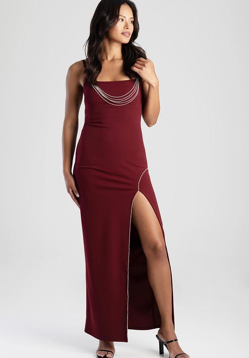 Sissyboy Maxi Dress with Straight Neckline In Burgandy