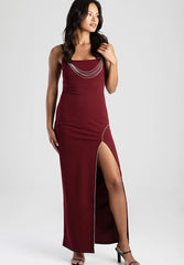 Sissyboy Maxi Dress with Straight Neckline In Burgandy