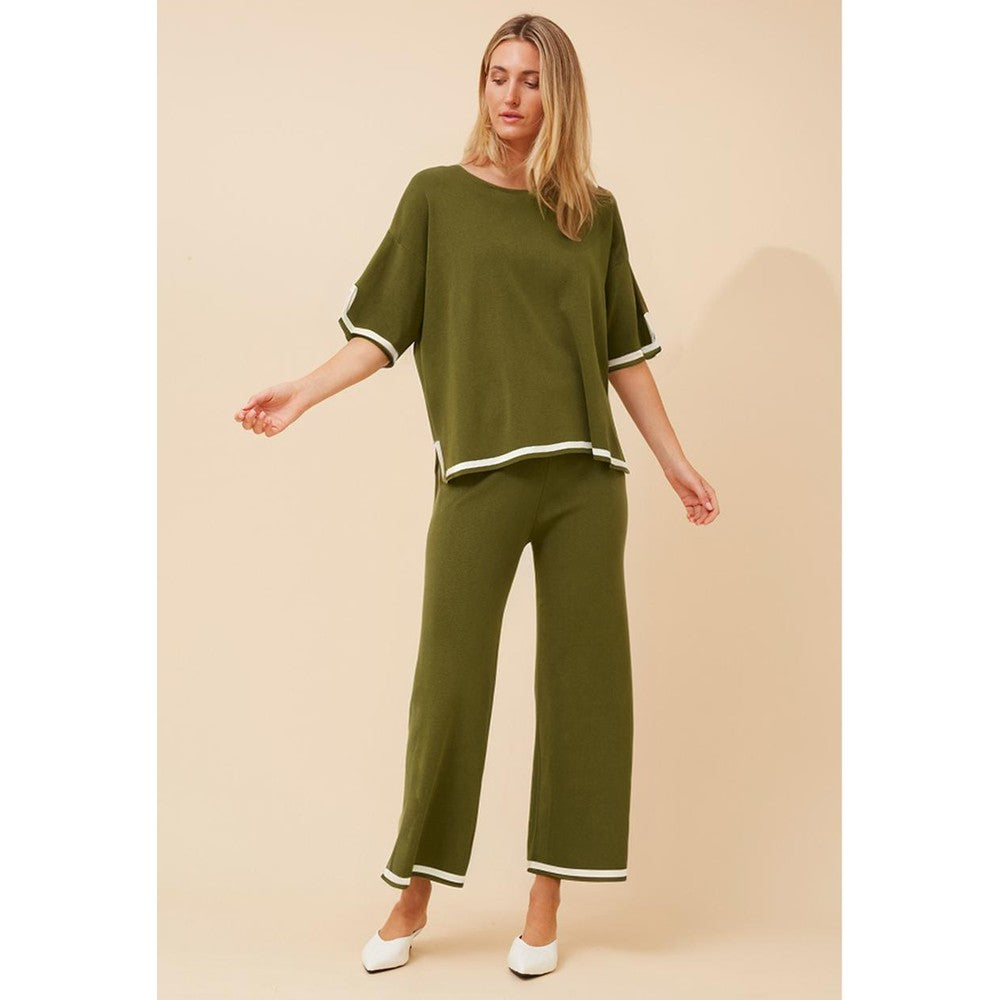 Izabel London Top & Wide Leg Trousers Set In Khaki