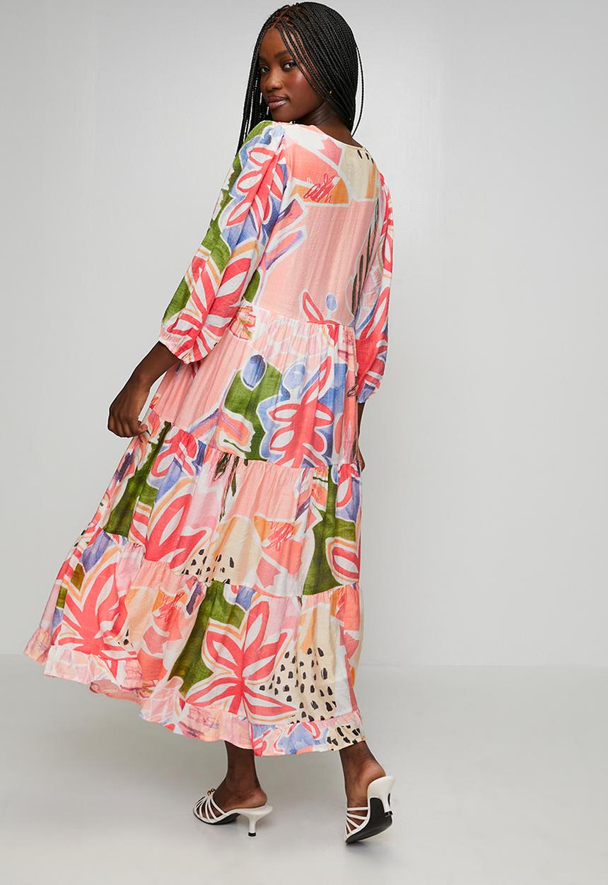 Izabel London Ladies Half Sleeve Sheer Printed Dress In Multi