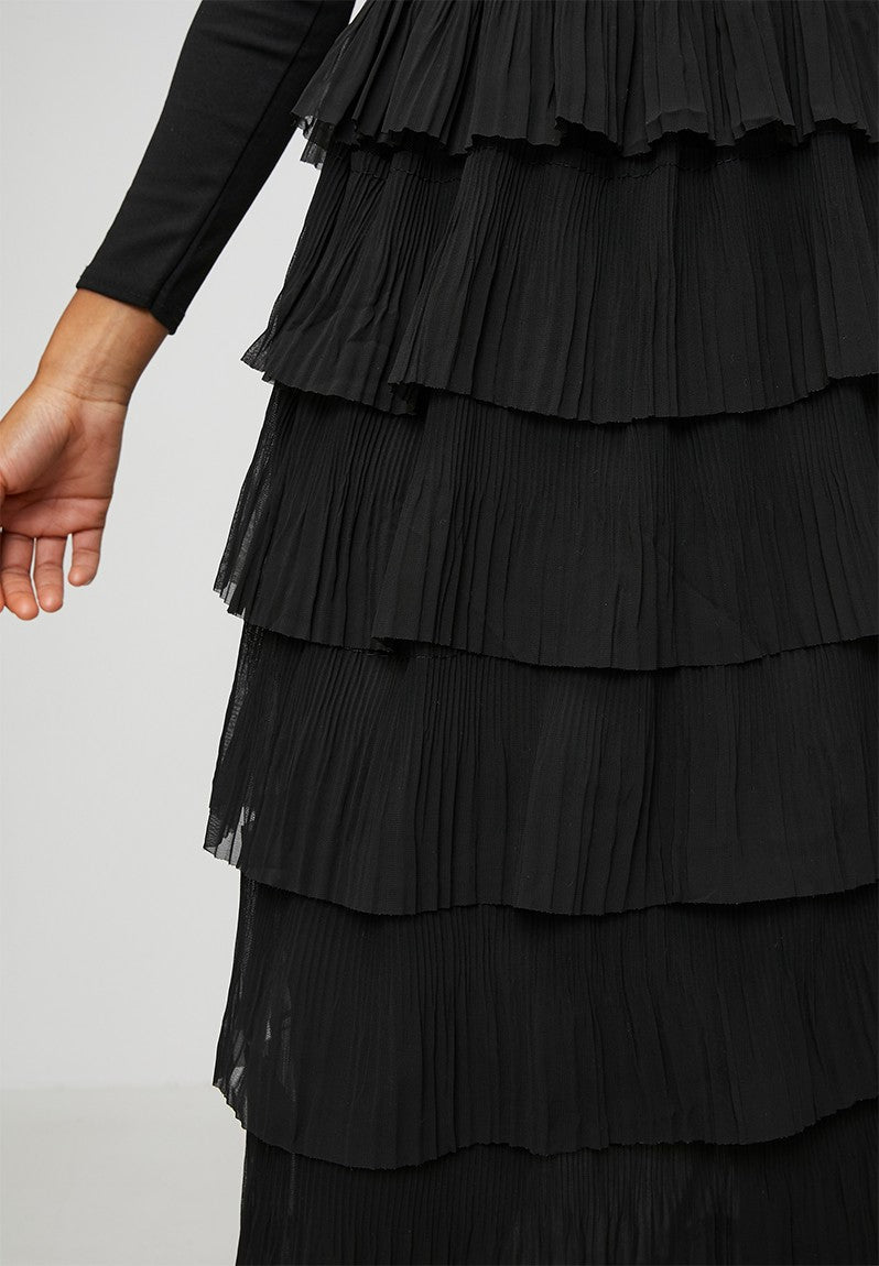 Stella Morgan Multi Layered Frill Detail A Line Mesh Skirt In Black