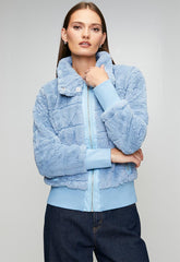 Stella Morgan Womens Zip Through Faux Fur Jacket In  Light Blue