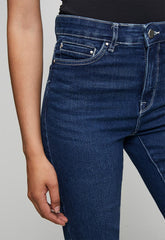 Izabel London Ladies High Waist Straight Leg Jeans In Dark Blue