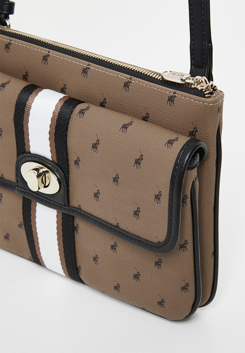 Polo Double Pocket Cross Body Sling Bag In Camel