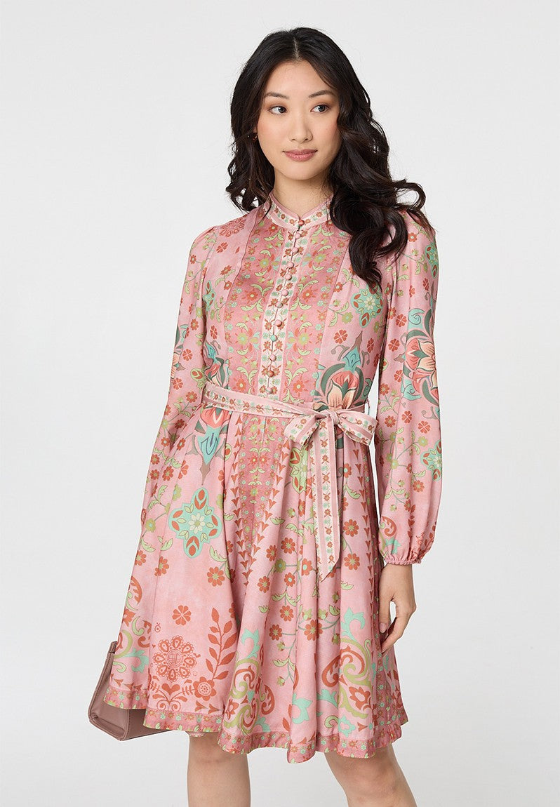 Stella Morgan Short Sleeve Button Through A-Line Maxi Dress In Rust