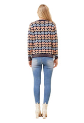 Mandi Womens Crew Neck Heart Intasia Design Sweater In Navy