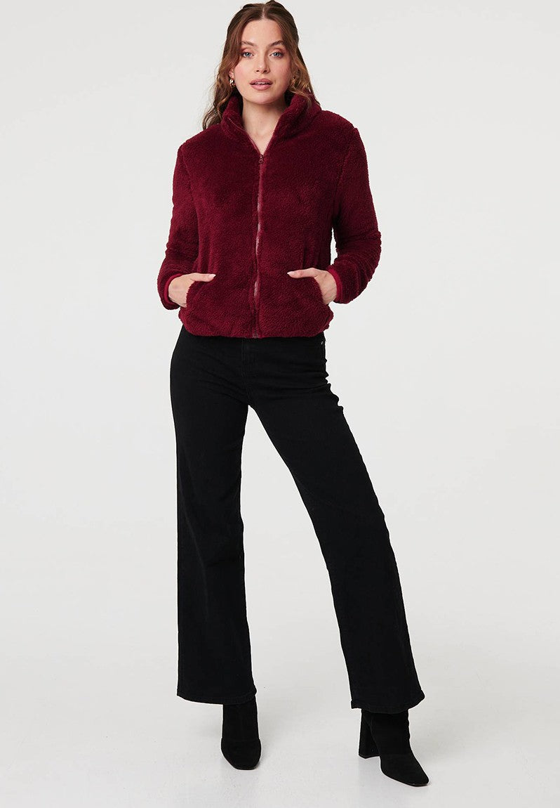 Stella Morgan Long Sleeve Zip Through Teddy Jacket In Red