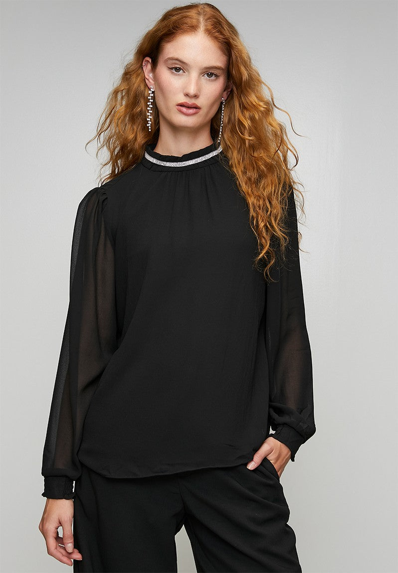 Stella Morgan Long Sleeve High Neck With Embelishm In Black