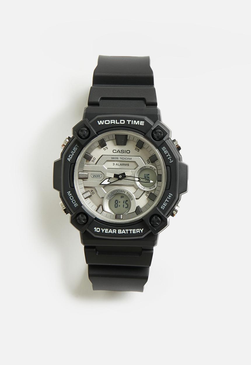 Casio Mens Anadigi Silver Case And Black Resin Band Watch
