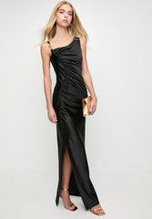Sissy boy Ladies Asymmetric Maxi Dress With Ruching In Black