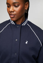 Polo Womens Tori Long Sleeve Varsity Jacket In Carbon