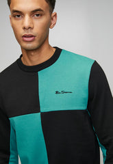 Ben Sherman Panel Crew Sweater In Aqua Teal And Black