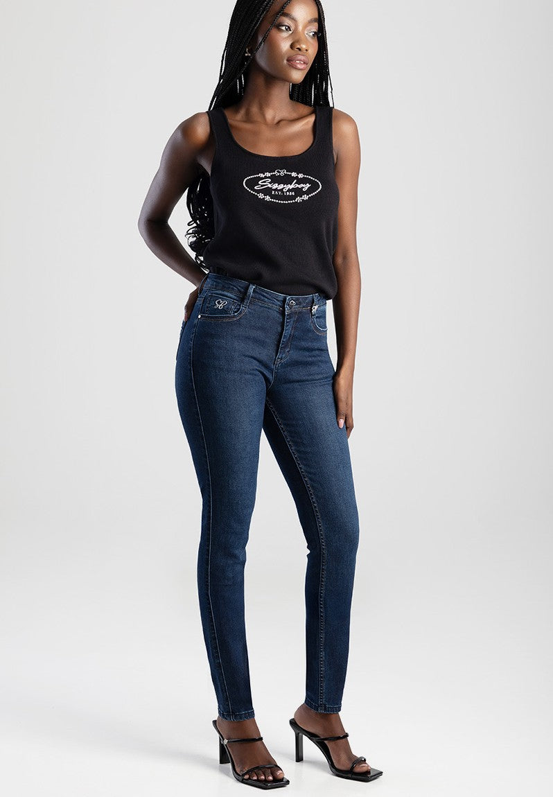 Sissyboy Womens Bianca Mid-Waist Skinny Jeans In Dark Blue