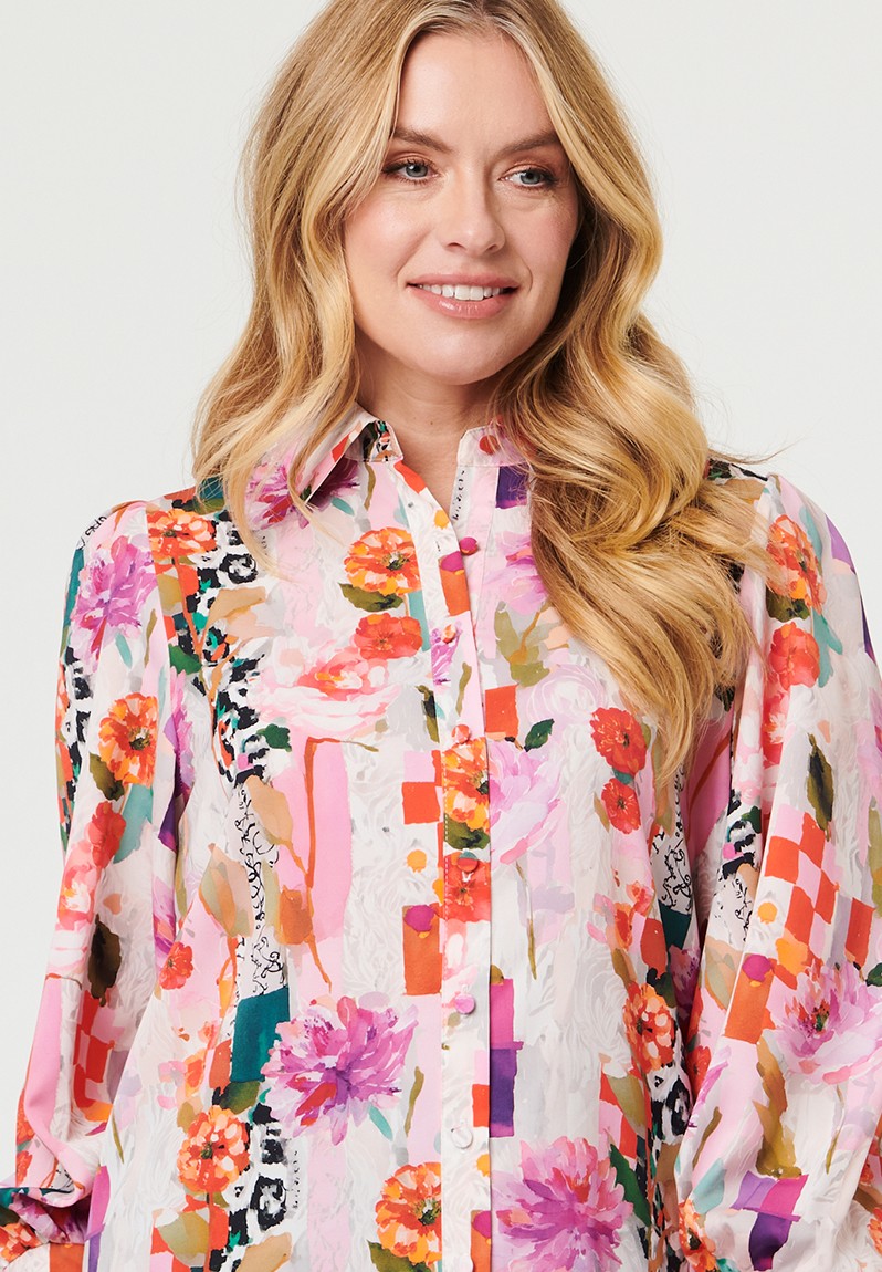 Stella Morgan Full Sleeve Printed Blouse In Multi Pink