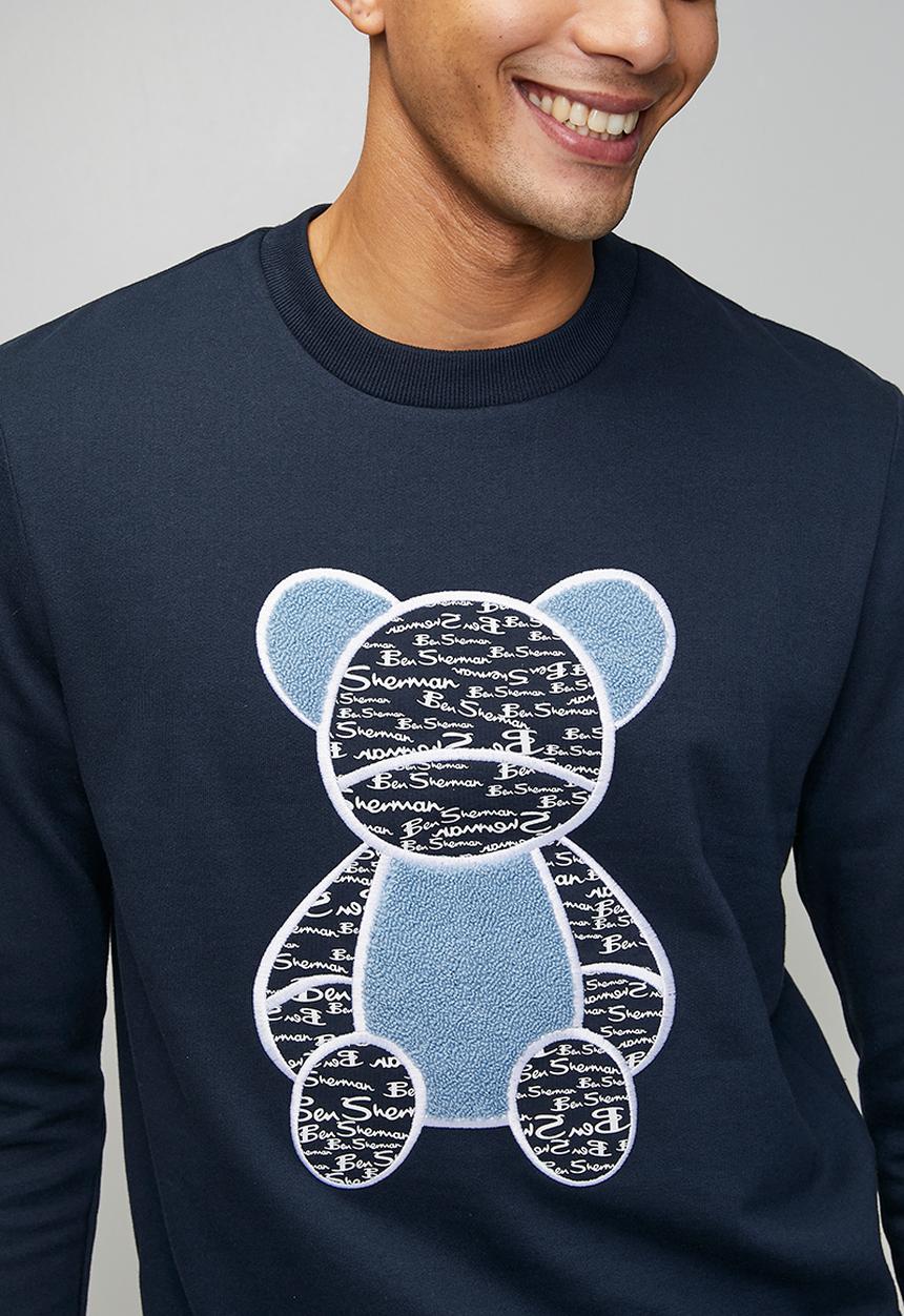 Ben Sherman Mens Bear Applique Fur Crew Sweatshirt In Navy