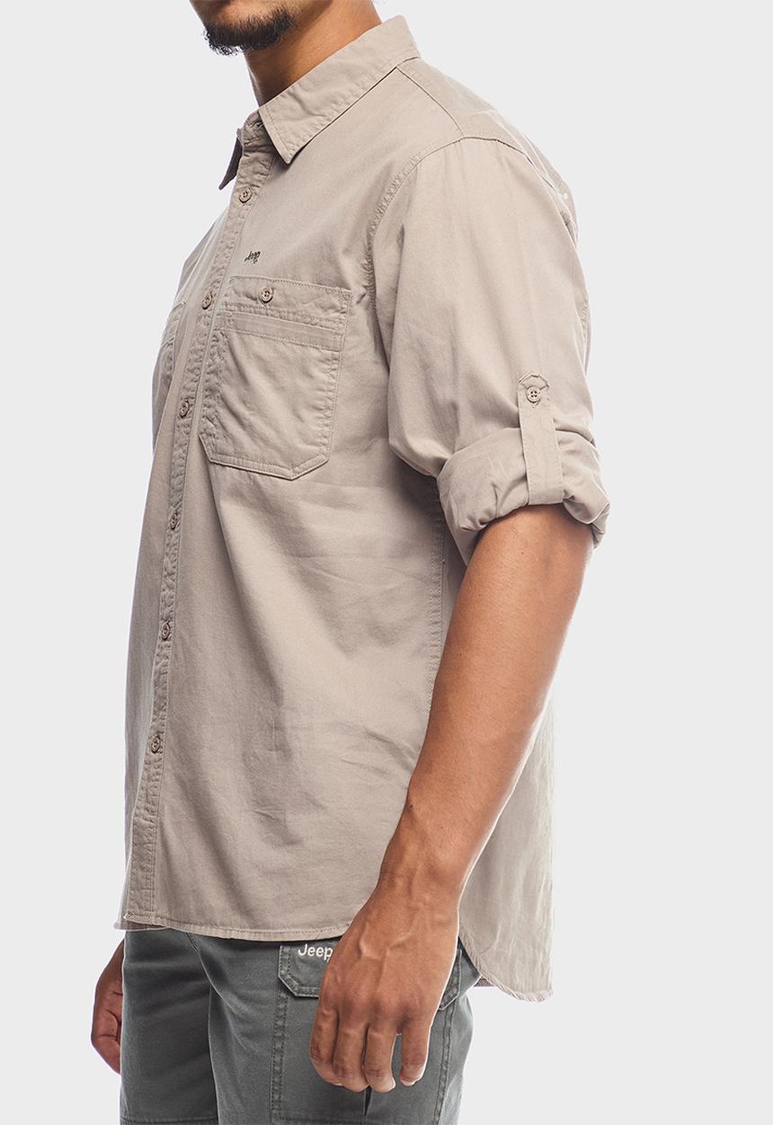 Jeep Mens Willys Long Sleeve Workshirt In Khaki