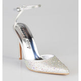 Sissy Boy Bling Ankle Tie Court Heel In Silver