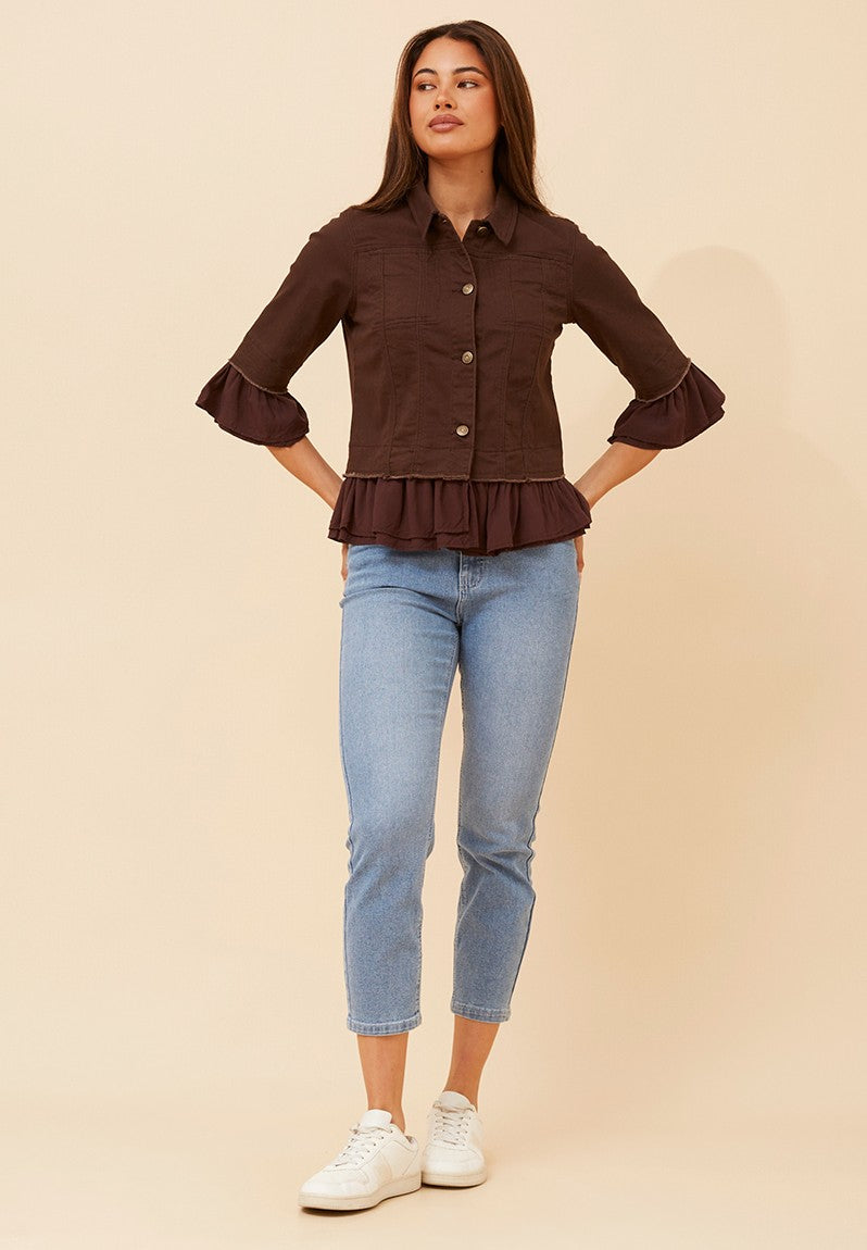 Stella Morgan 3/4 Sleeve With Frill Combin In Chocolate