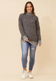 Izabel London Long Sleeve High Neck Extra Length Sweater In Charcoal