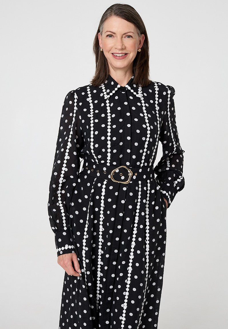 Stella Morgan Long Sleeve Button Through With Collar In Black