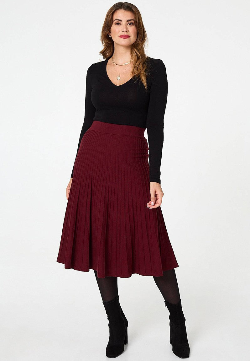 Stella Morgan High Waist Knitted A-Line Skirt In Wine