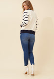 Izabel London Ladies Log Sleeve V-Neck Stripe Jersey In Ivory