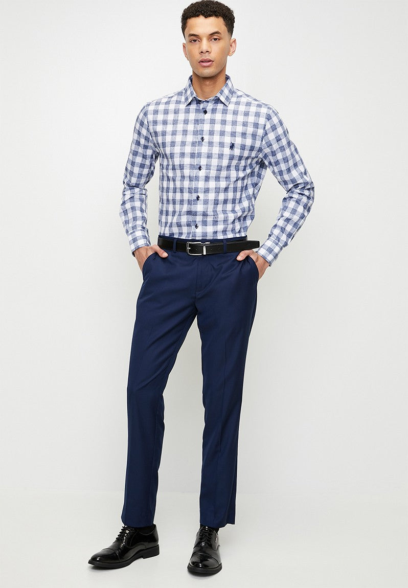 Polo Mens Long Sleeves Gingham Shirt Blue