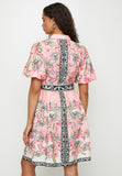 Stella Morgan Half Sleeve Puff Sleeve Border Print Dress In Coral