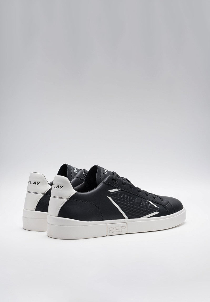 Replay Mens Polys Stamp Sneakers In Black & White