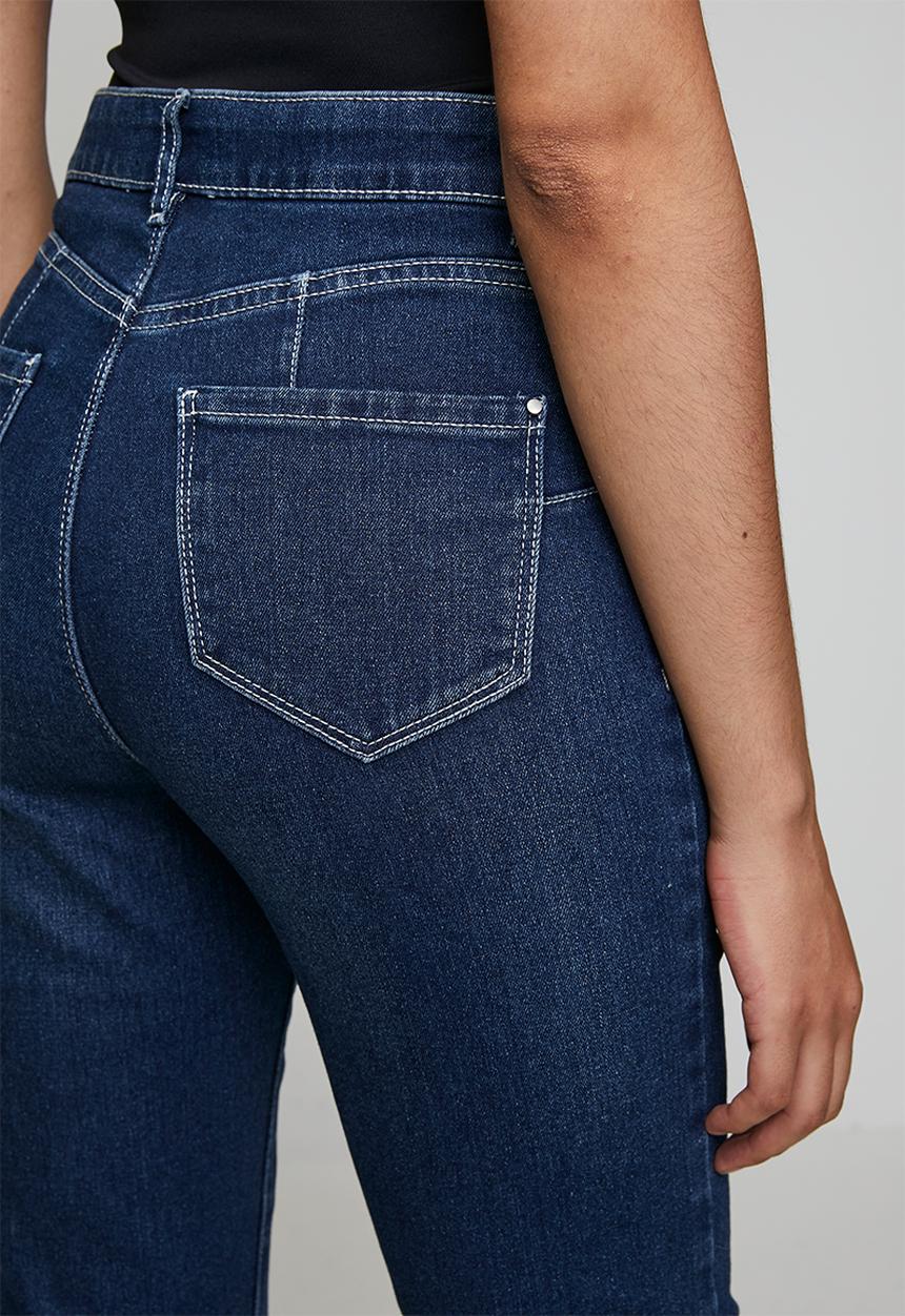 Izabel London Ladies High Waist Straight Leg Jeans In Dark Blue