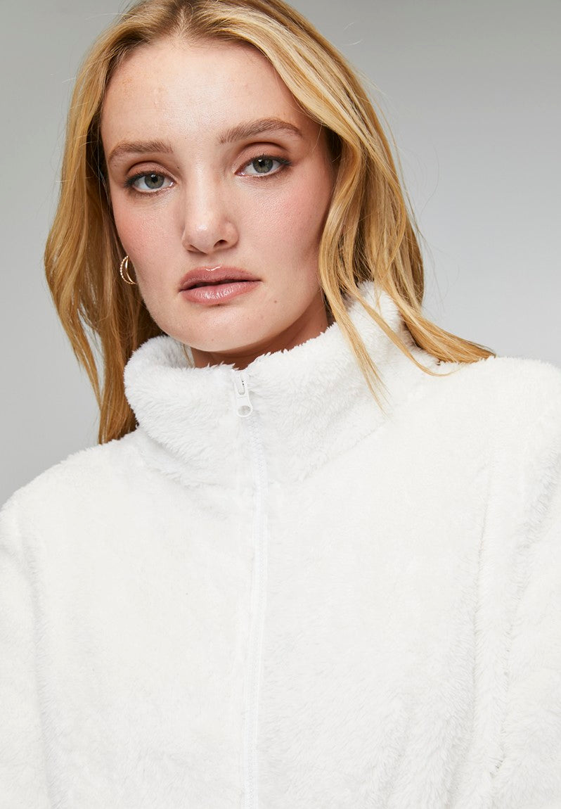 Stella Morgan Long Sleeve Zip Through Teddy Jacket In Cream
