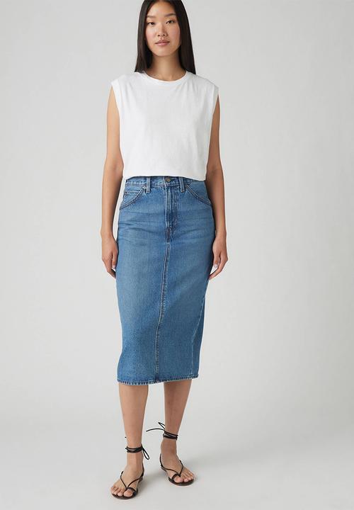 Levi'S 001Vh Womens Hr Back Slit Meadow Denim Skirt