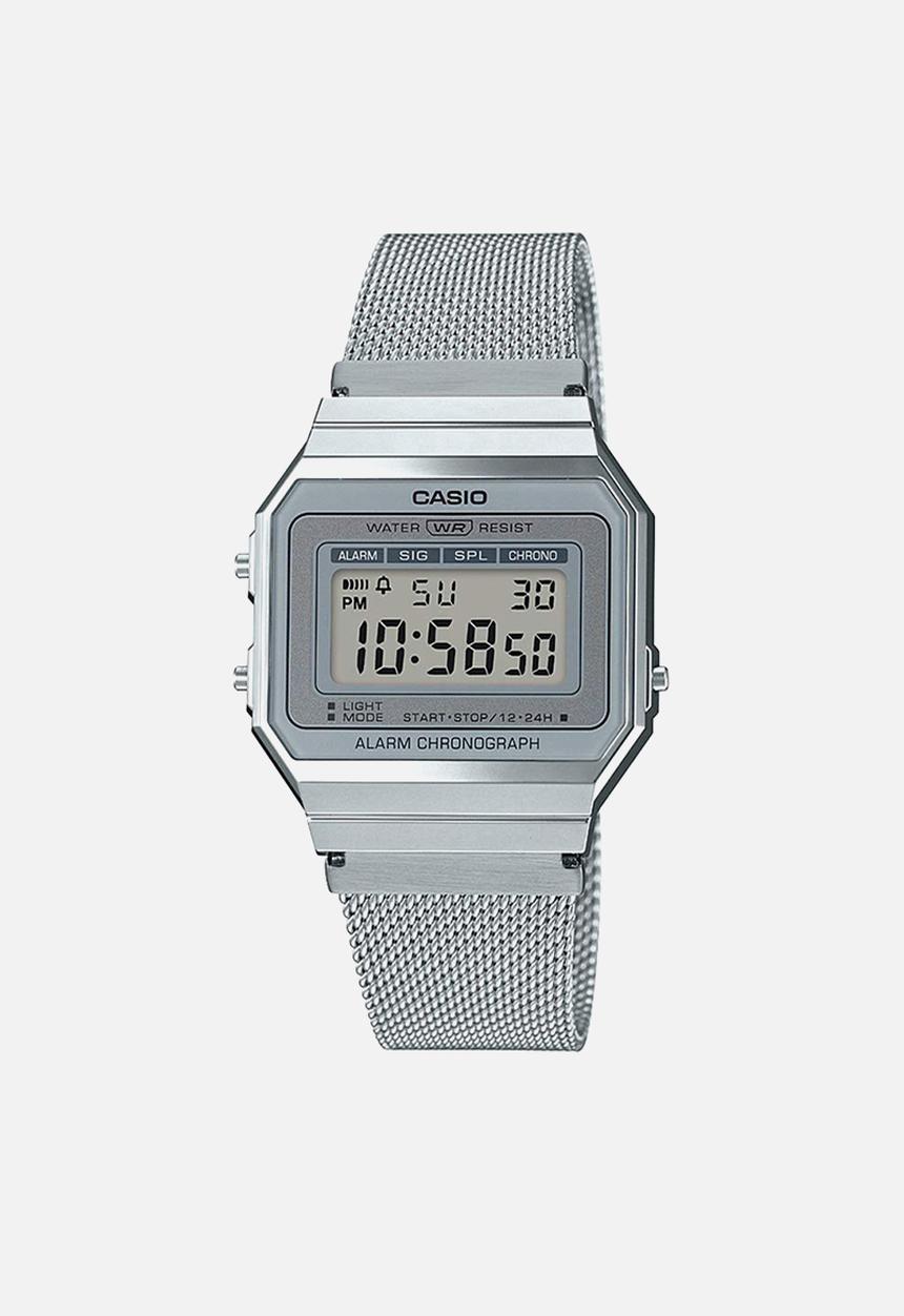 Casio Unisex Retro Steel Mesh Strap Watch In Silver