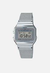Casio Unisex Retro Steel Mesh Strap Watch In Silver