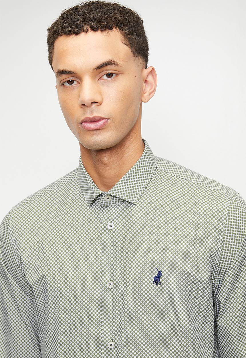 Polo Mens Geo Printed Long Sleeve Shirt In Green