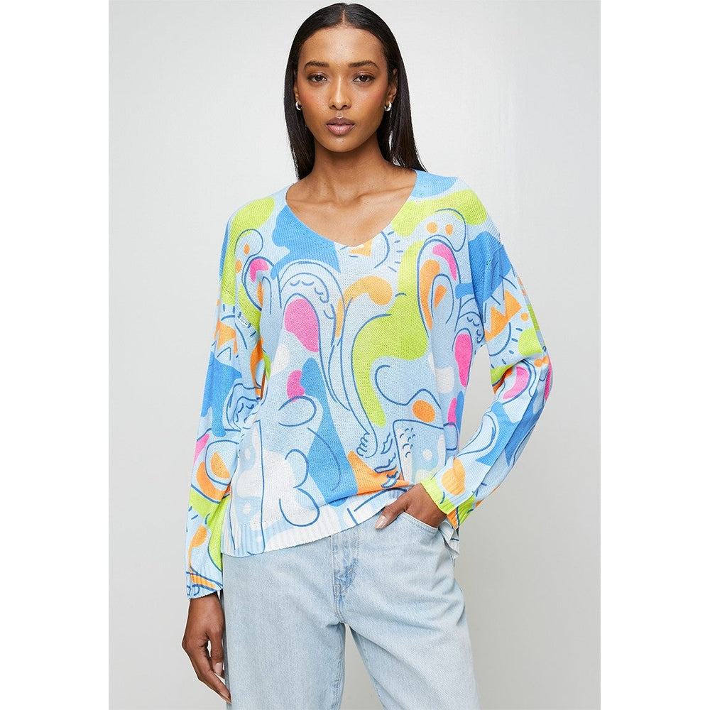 Mandi Viscose Blend Long Sleeve Neck Knitwear Top In Sky Blue