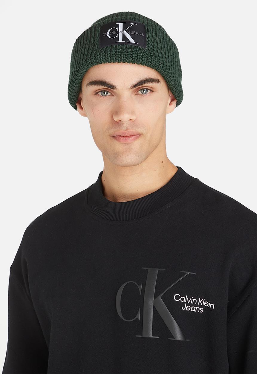 Calvin Klein Monologo Patch Beanie In Thyme