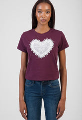 Sissy boy Womens Regular T-shirt With Crochet Heart In Burgendy