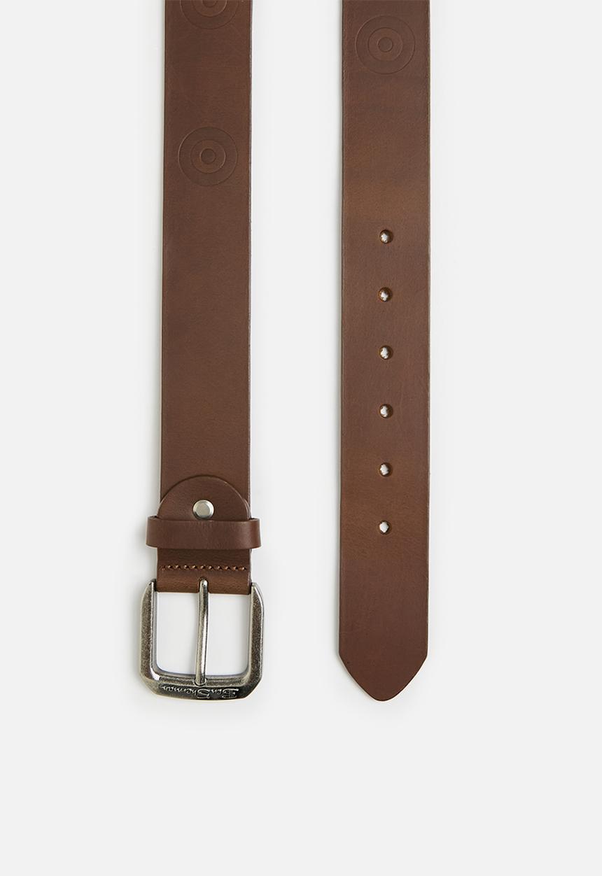 Ben Sherman Men Target Emboss Leather Belt Tan