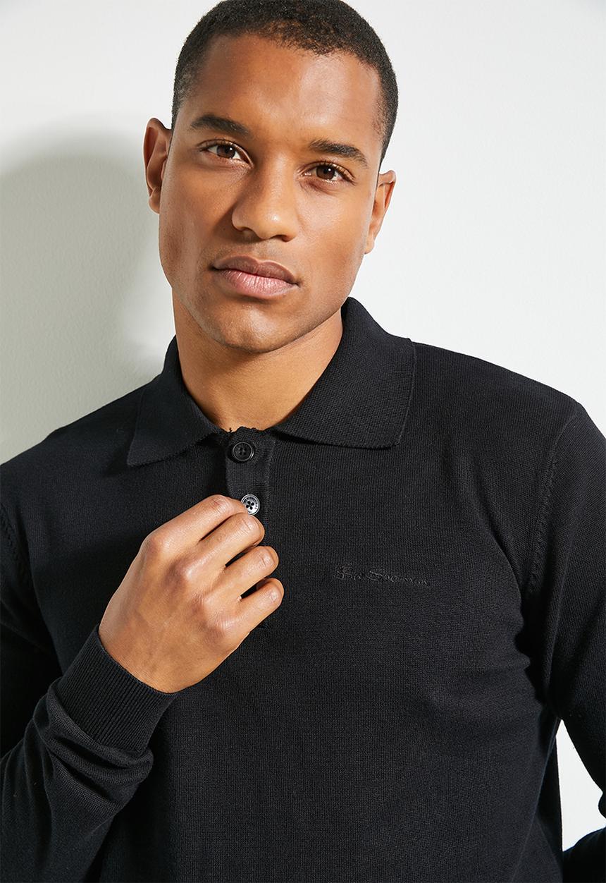 Ben Sherman Knit Sportshirt In Black