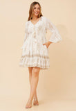 Izabel London Ladies 3/4 Sleeve V-Neck Dress In White