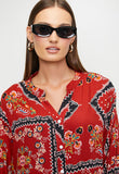 Mandi Womens Halfsleeve Easy Wearing Batwing Blouse In Red