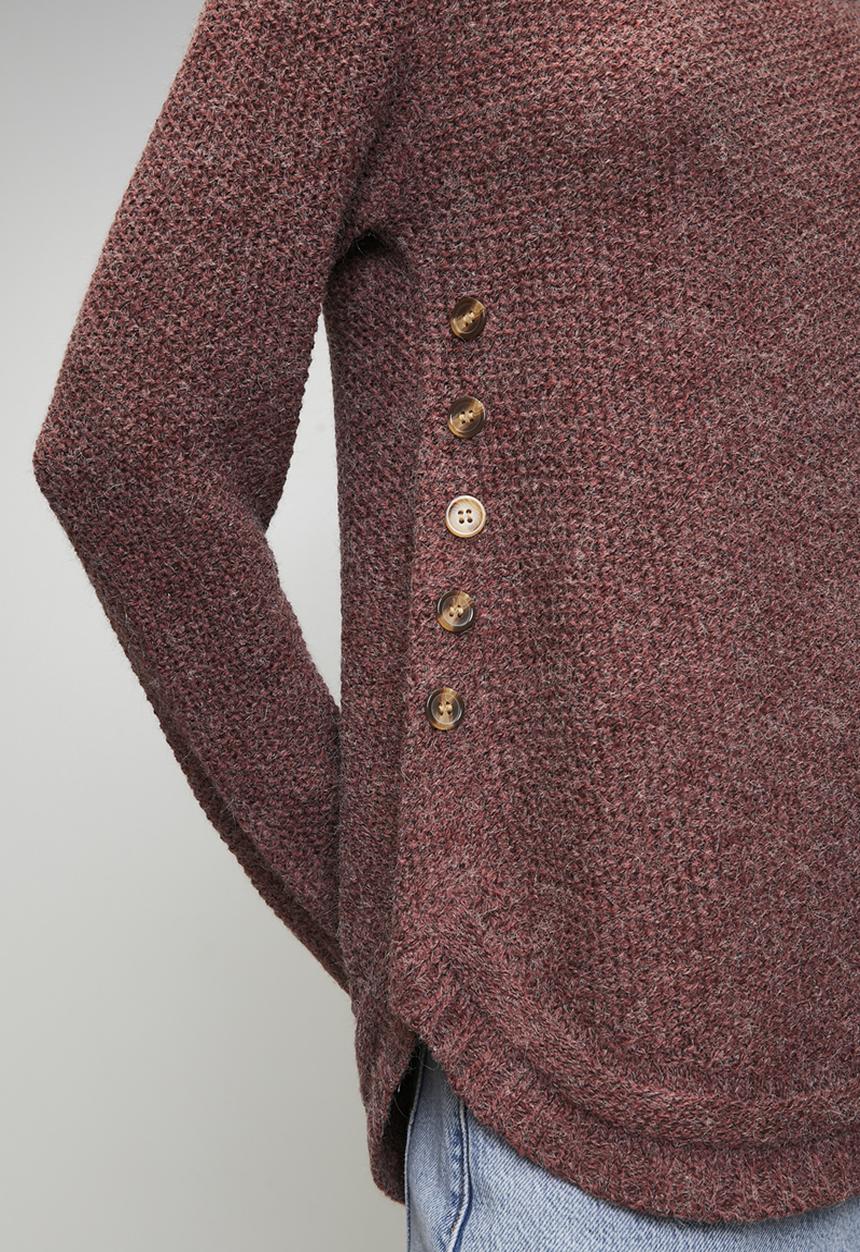 Mandi Womens Crew Neck Sweater With Side Buttons In Plum