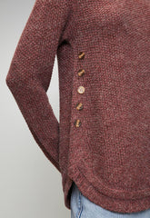 Mandi Womens Crew Neck Sweater With Side Buttons In Plum