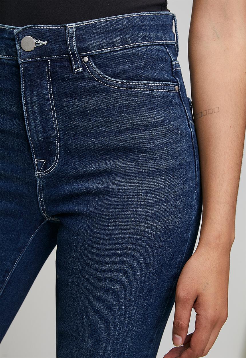 Izabel London Ladies High Waist Straight Leg Jeans In Dark Blue