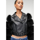 Sissy boy Fur Sleeve Black Body Biker Combo Jacket
