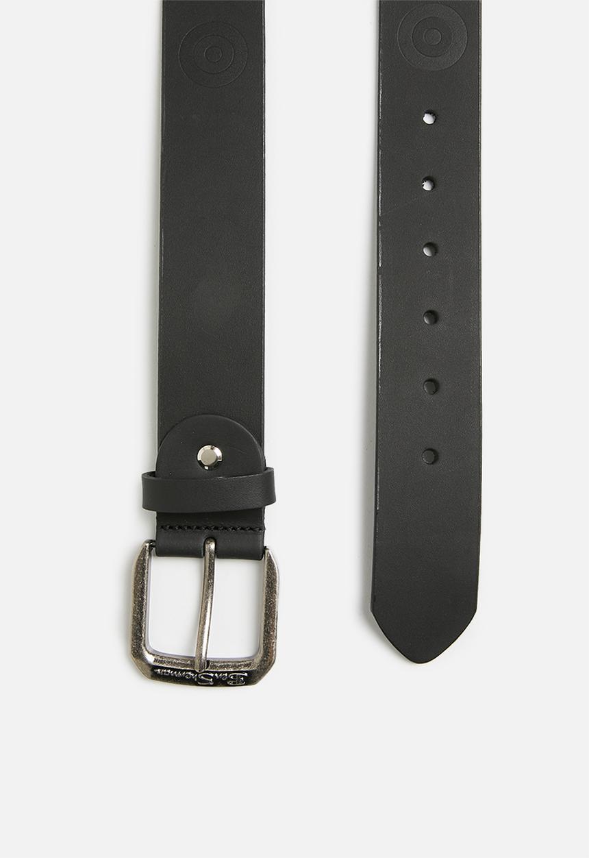 Ben Sherman Men Target Emboss Leather Belt Black