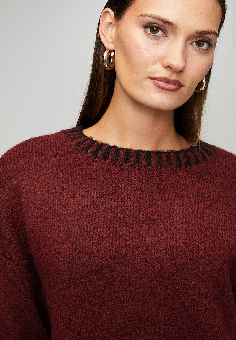 Stella Morgan Long Sleeve Crew Neck Melange Yarn In Red