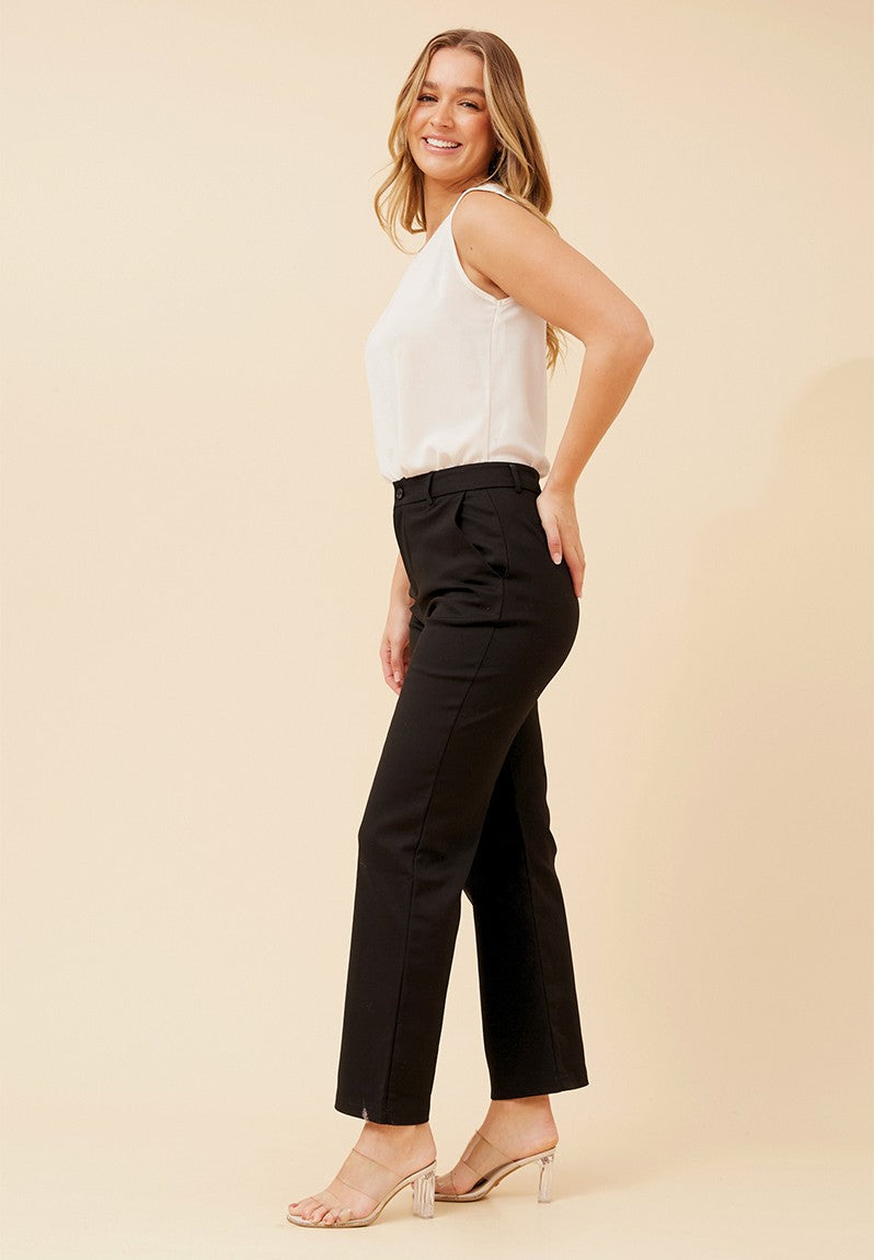 Stella Morgan Mid Waist Straight Leg Stretch In Black